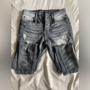 BoohooMAN Charcoal Grey Distressed Denim